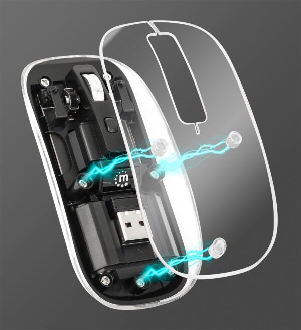 Mouse Ottico Wireless 800-1600 dpi con Micro Ricevitore USB Nero Trasparente - immagine 3