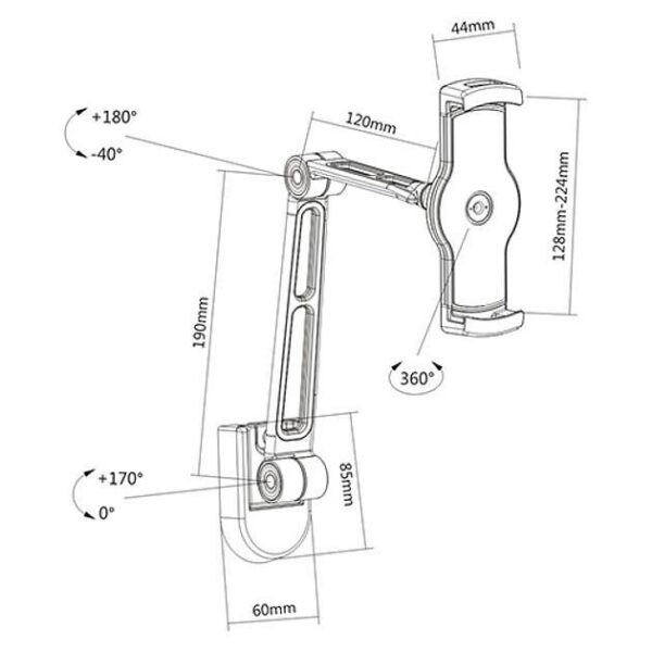 Supporto Estensibile per Tablet e i-Pad 4.7''-12.9'' da Muro o Sottopensile - immagine 4