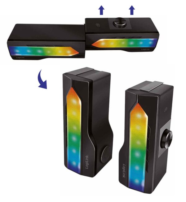 2 in 1 Gaming Sound System Soundbar e Speakers Bluetooth v5.0 Illuminazione RGB