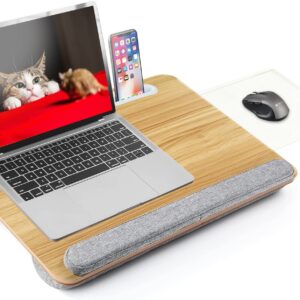 Scrivania Portatile per Laptop Supporto Bambù con Base Imbottita e Stand per Tablet