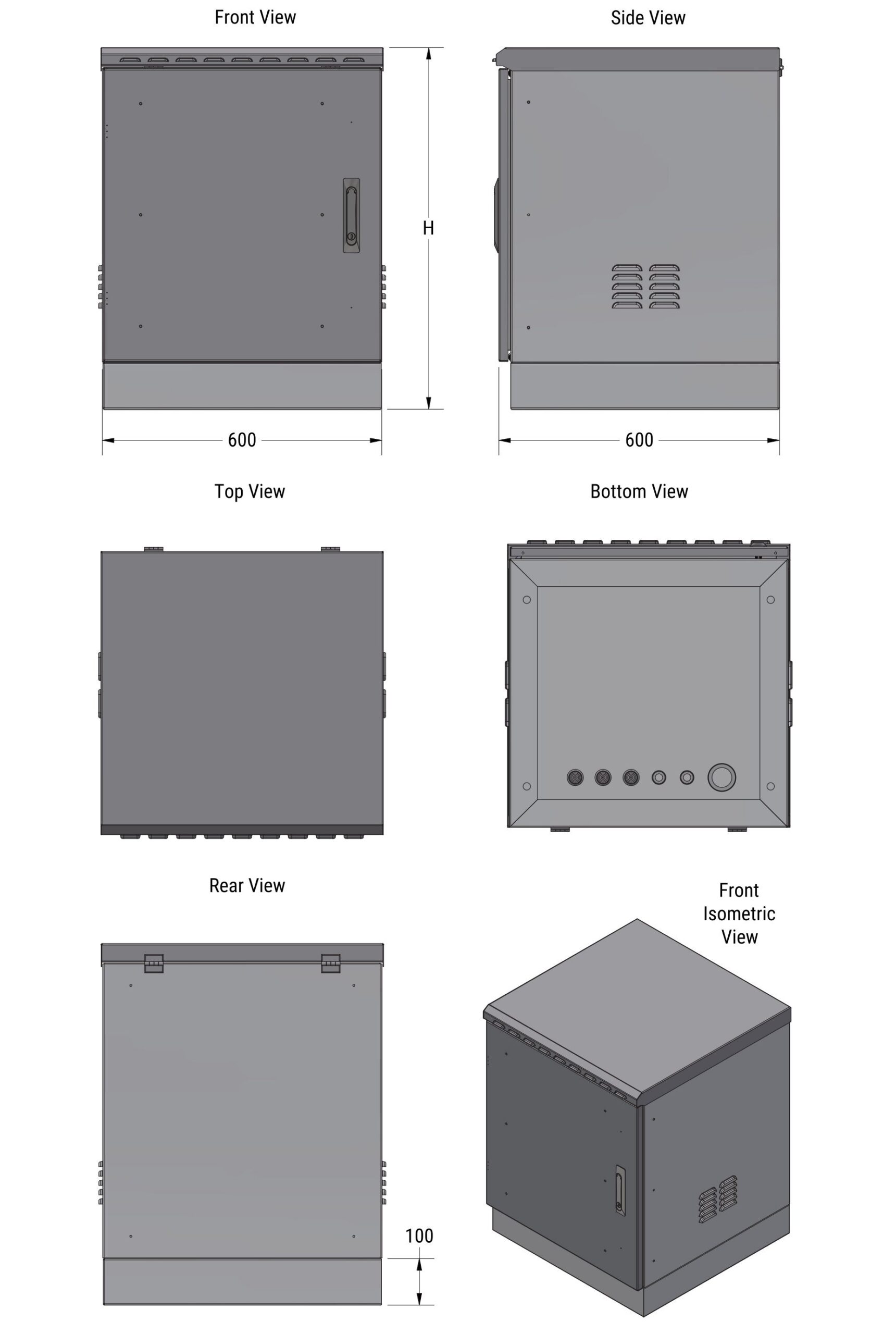Armadio Rack 19'' a Pavimento 12U Grigio IP66 Doppia Porta Cieca prof. 600 mm - immagine 3