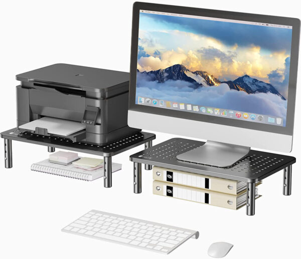 Supporto per Monitor Ergonomico Regolabile con 3 Altezze in Metallo Nero - immagine 4