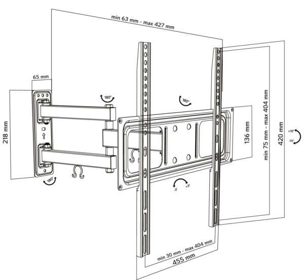 Supporto a Muro per TV LED LCD 32-55'' Full-Motion - immagine 3