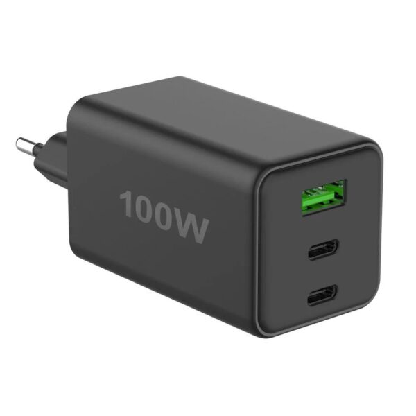 Caricatore Alimentatore GaN 100W 2x USB-C™ 1x USB-A Power Delivery Fast Charger Nero - immagine 3