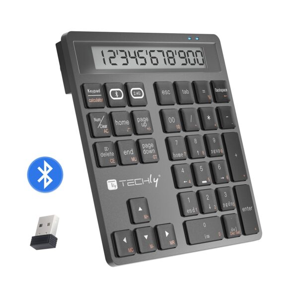 Tastierino Numerico BT V5.0 Wireless 2in1 con Calcolatrice Grigio Scuro - immagine 3