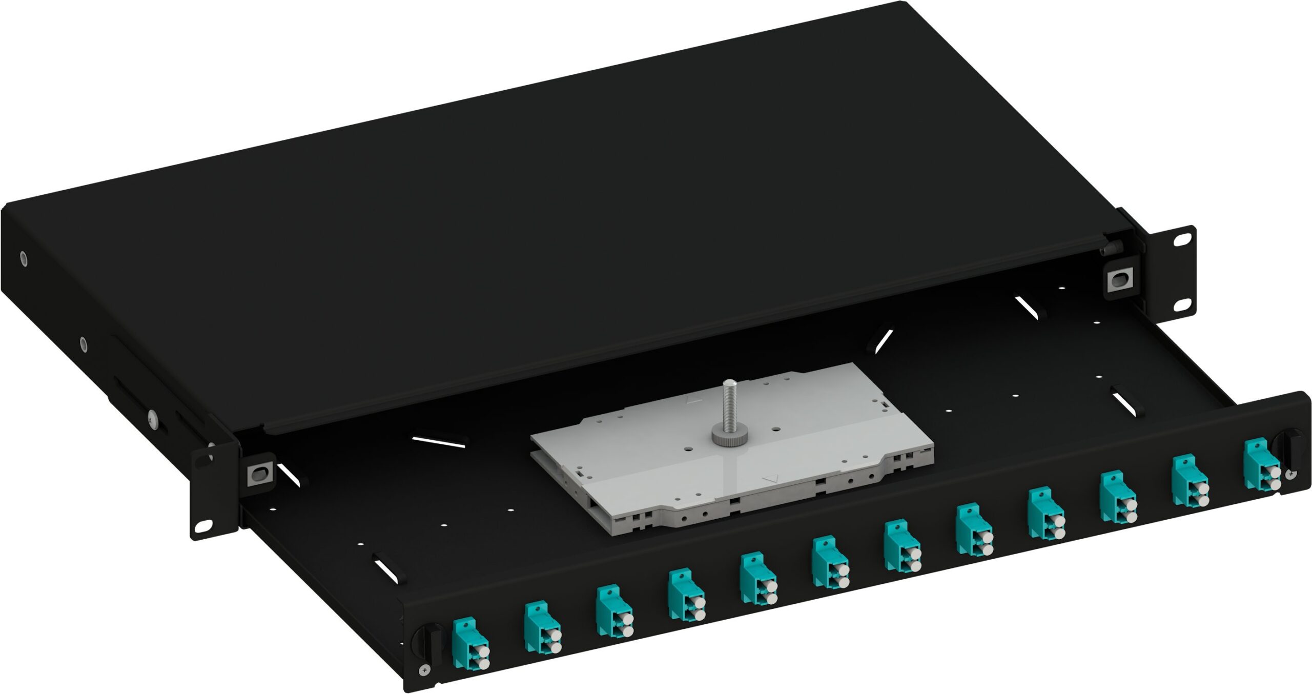 Cassetto Ottico 19'' Scorrevole con 12 Bussole LC Duplex Multimodale OM3 Nero - immagine 2