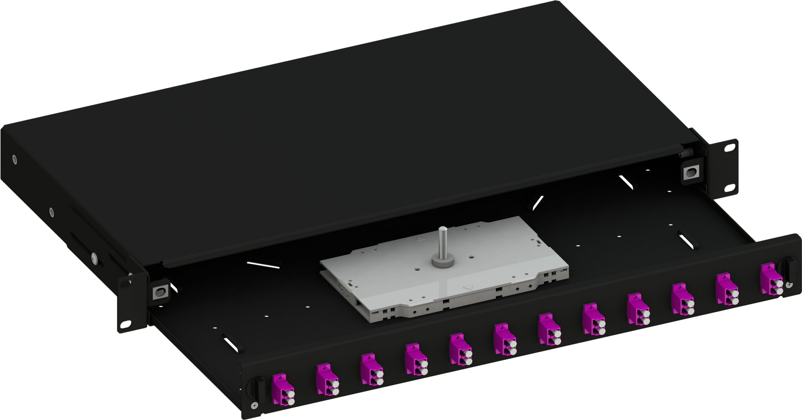 Cassetto Ottico 19'' Scorrevole con 12 Bussole LC Duplex Multimodale OM4 Nero - immagine 2