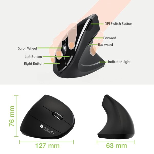 Mouse Verticale Ottico 1600dpi Ergonomico Wireless - immagine 3