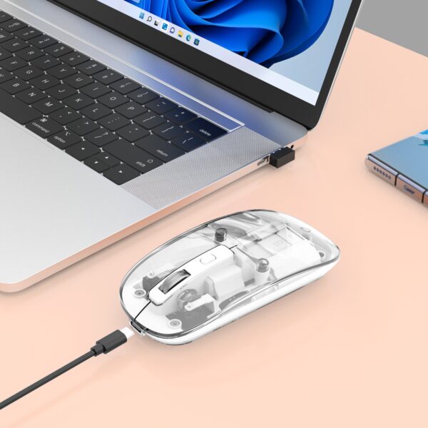 Mouse Ottico Wireless 800-1600 dpi con Micro Ricevitore USB Bianco Trasparente - immagine 4