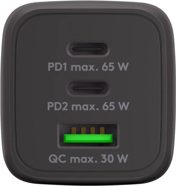Nano Caricatore Alimentatore GaN 2xUSB-C™ (PD) + USB-A (QC) da Muro 65W Nero - immagine 3