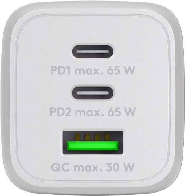 Nano Caricatore Alimentatore GaN 2xUSB-C™ (PD) + USB-A (QC) da Muro 65W Bianco - immagine 3