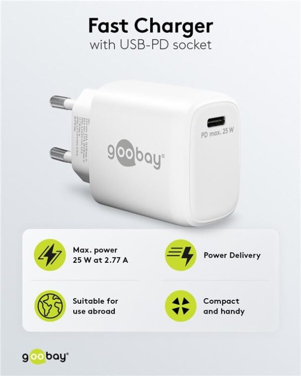 Caricatore Alimentatore GaN USB-C™ PD da Muro 25W Bianco - immagine 3