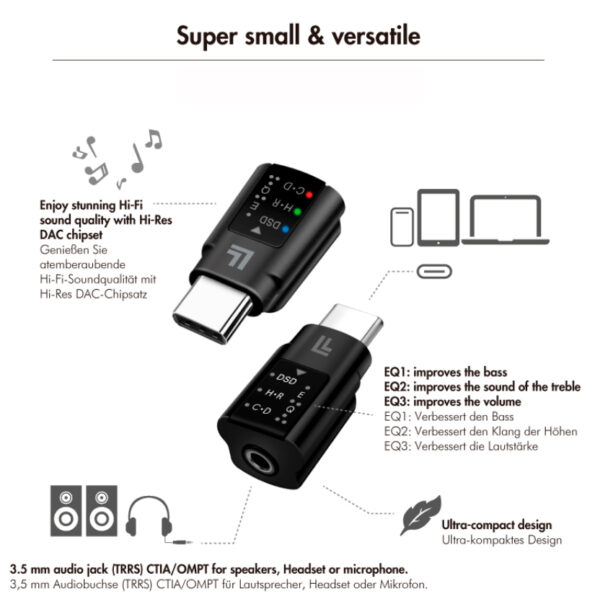 Adattatore Convertitore Audio DAC con Equalizzatore da USB-C™ a 3,5 mm Nero - immagine 5