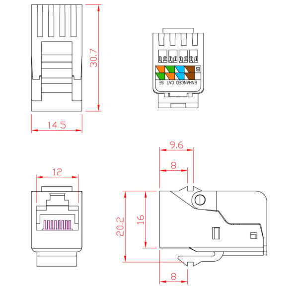 Frutto Keystone RJ45 UTP Cat.5E Tooless Bianco - immagine 3