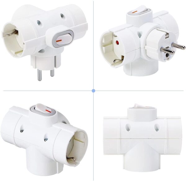 Adattatore Triplo Schuko Spina 2P+T 3 Prese 16A Bianco - immagine 3