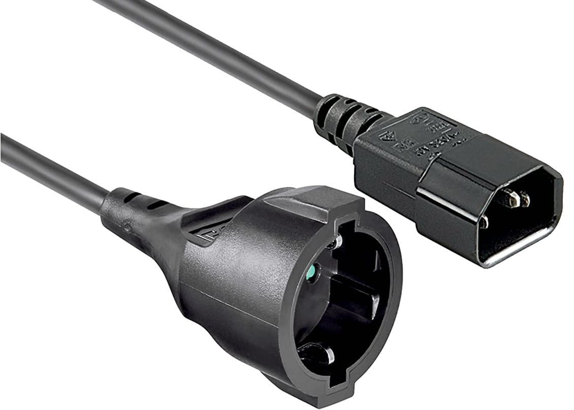 Cavo di Alimentazione VDE C14 Maschio / Schuko Femmina 1,5m Nero - immagine 2