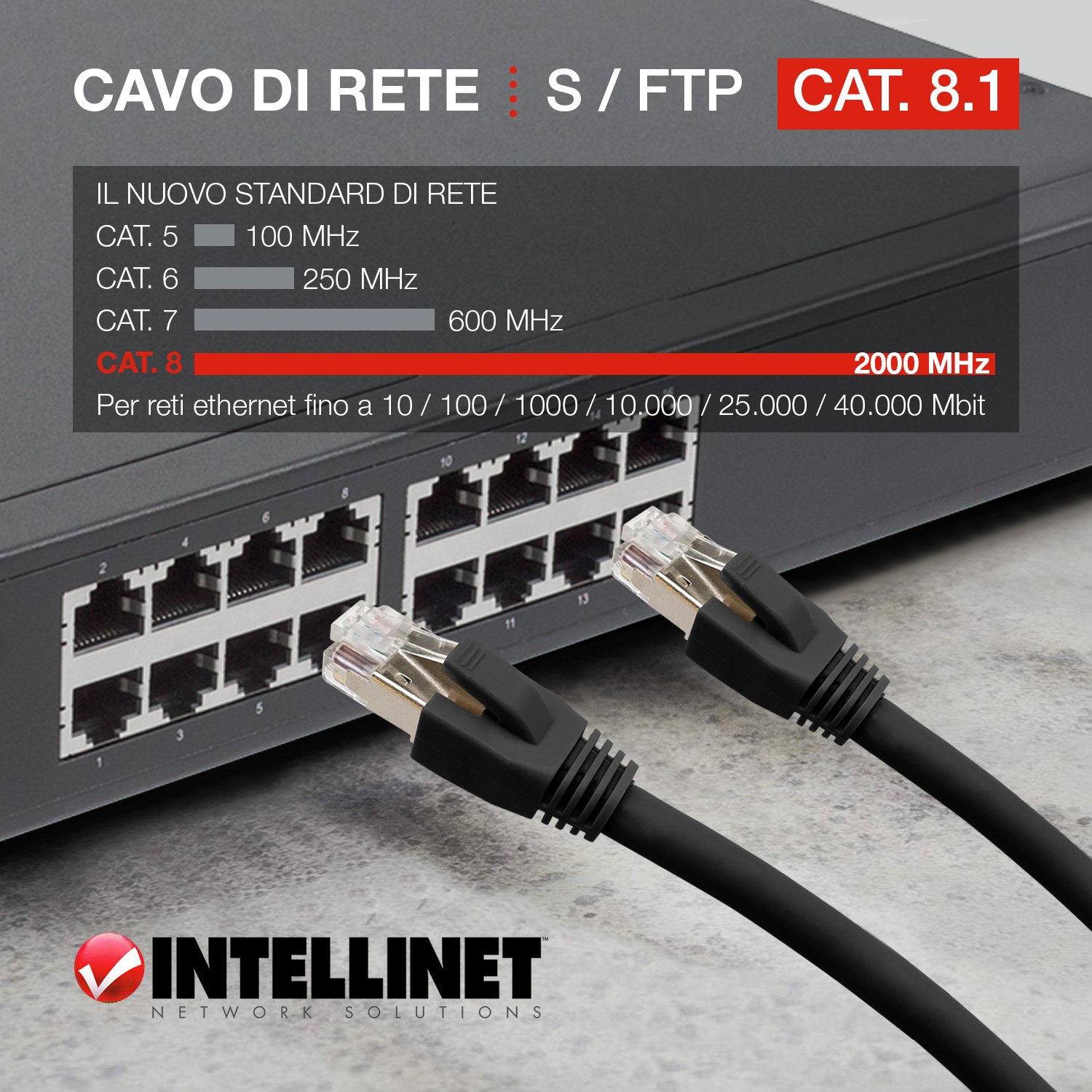 Cavo di rete Patch in rame Cat.8.1 SFTP LSZH 3 metri Nero - immagine 3