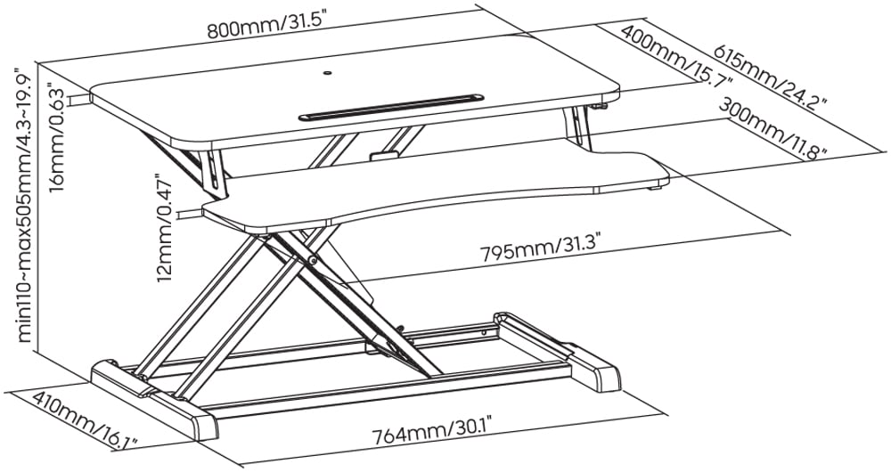 Convertitore da Scrivania In Piedi Sit Stand con Molla a Gas e Vassoio Porta Tastiera - immagine 3
