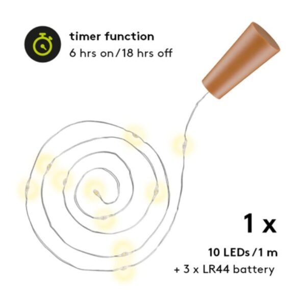 Strip 10 LED con Timer Bianco Caldo per Bottiglia - immagine 3