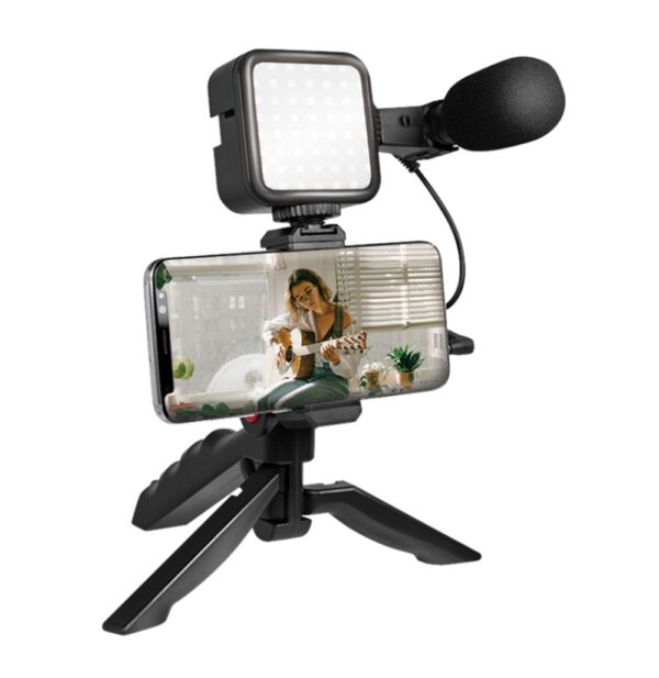Kit Vlogger Treppiede per Smartphone 4,7''7'' con Luce LED e Microfono Direzionale - immagine 2