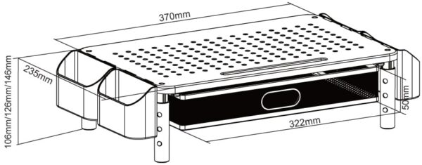 Supporto per Monitor Ergonomico Regolabile a 3 Altezze con Cassetto e Portaoggetti - immagine 2