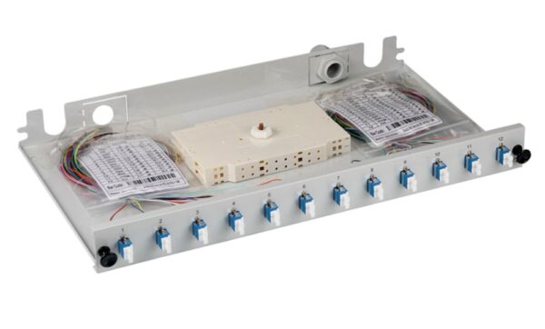 Cassetto Ottico 19'' Assemblato con 12 Bussole e 24 Pigtails LC Duplex Monomodale OS2 - immagine 2