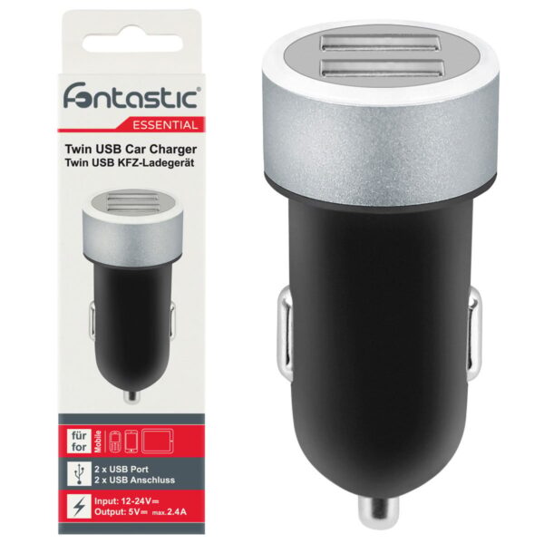 Caricatore da Auto 2 USB con uscita 2,4A Nero - immagine 3