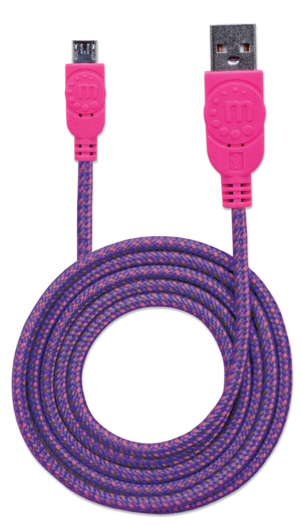 Cavo Micro USB Guaina Intrecciata USB2.0 A M/MicroB M Viola Blister - immagine 3