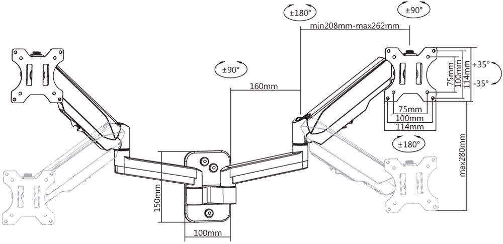 Staffa a Muro con Molla a Gas per due Monitor 17-32'' - immagine 3