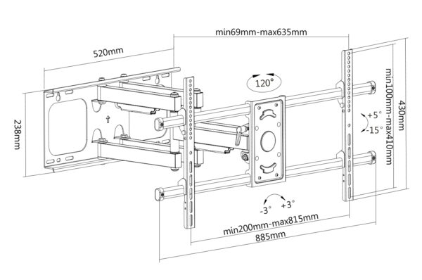 Staffa a Muro per TV LCD 37-90'' Full-Motion - immagine 3