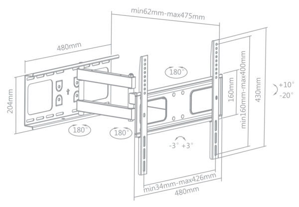 Supporto a Muro Universale Full-Motion per TV 32-55'' - immagine 2