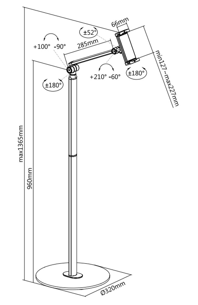 Supporto da Pavimento Inclinabile e Girevole per Dispositivi Mobili da 4.7'' a 12.9'' - immagine 3
