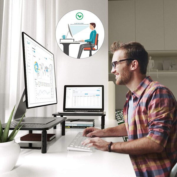Supporto per Monitor Ergonomico Regolabile con 3 Altezze in Metallo Nero - immagine 5
