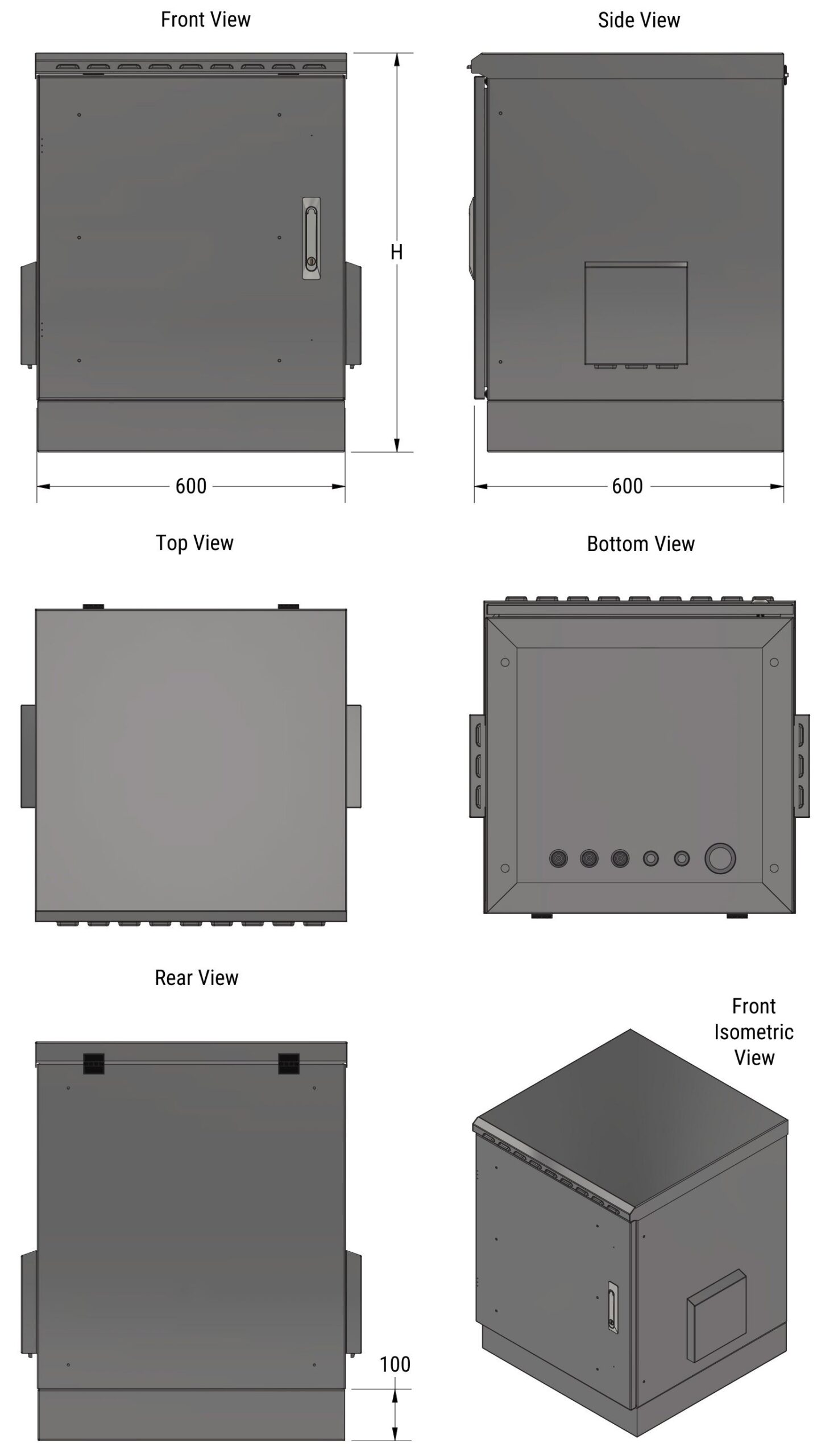 Armadio Rack 19'' a Pavimento 16U grigio IP66 Porta cieca prof. 600 mm - immagine 4