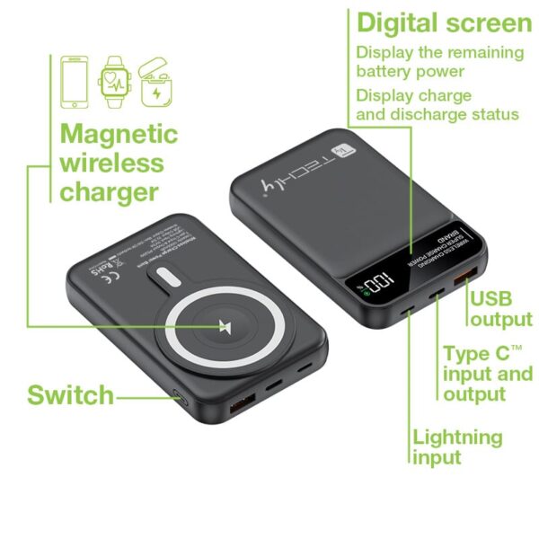 Power Bank Wireless Magnetico 3 in 1 con LED 10.000 mAh 22,5W Nero - immagine 4