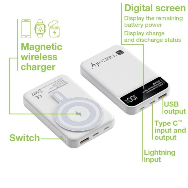 Power Bank Wireless Magnetico 3 in 1 con LED 10.000 mAh 22,5W Bianco - immagine 4