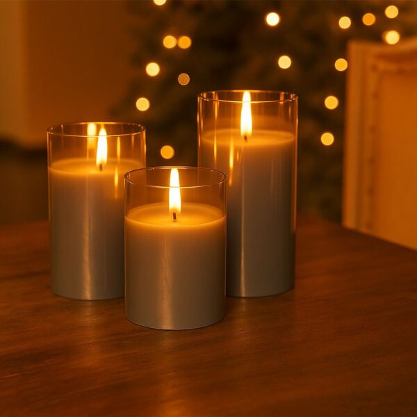 Set di 3 Candele a LED in Vera Cera in Vetro con Timer Grigio - immagine 4