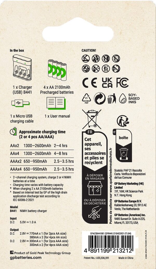 Caricabatterie per AA e AAA con 4 Batterie AA NiMH da 2100 mAh Incluse - immagine 4