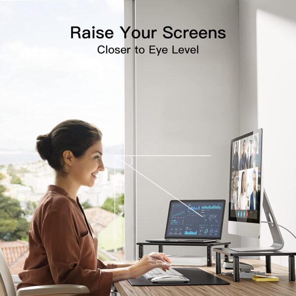 Supporto per Monitor Ergonomico Regolabile con 3 Altezze in Metallo Nero - immagine 6