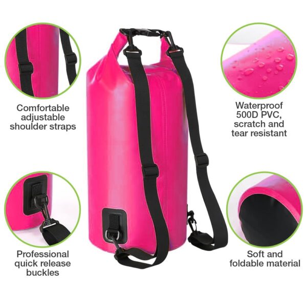 Sacca Impermeabile 20L Dry Bag con Tracolla Regolabile Fucsia - immagine 4
