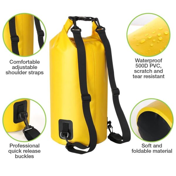 Sacca Impermeabile 20L Dry Bag con Tracolla Regolabile Giallo - immagine 4