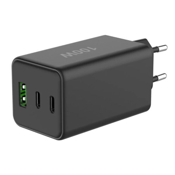Caricatore Alimentatore GaN 100W 2x USB-C™ 1x USB-A Power Delivery Fast Charger Nero - immagine 4