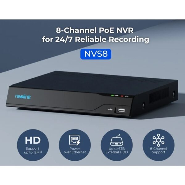 Kit Videosorveglianza NVR PoE 8CH 2TB HDD e 4 Telecamere di Sicurezza PoE, PS2KB02-8 - immagine 4