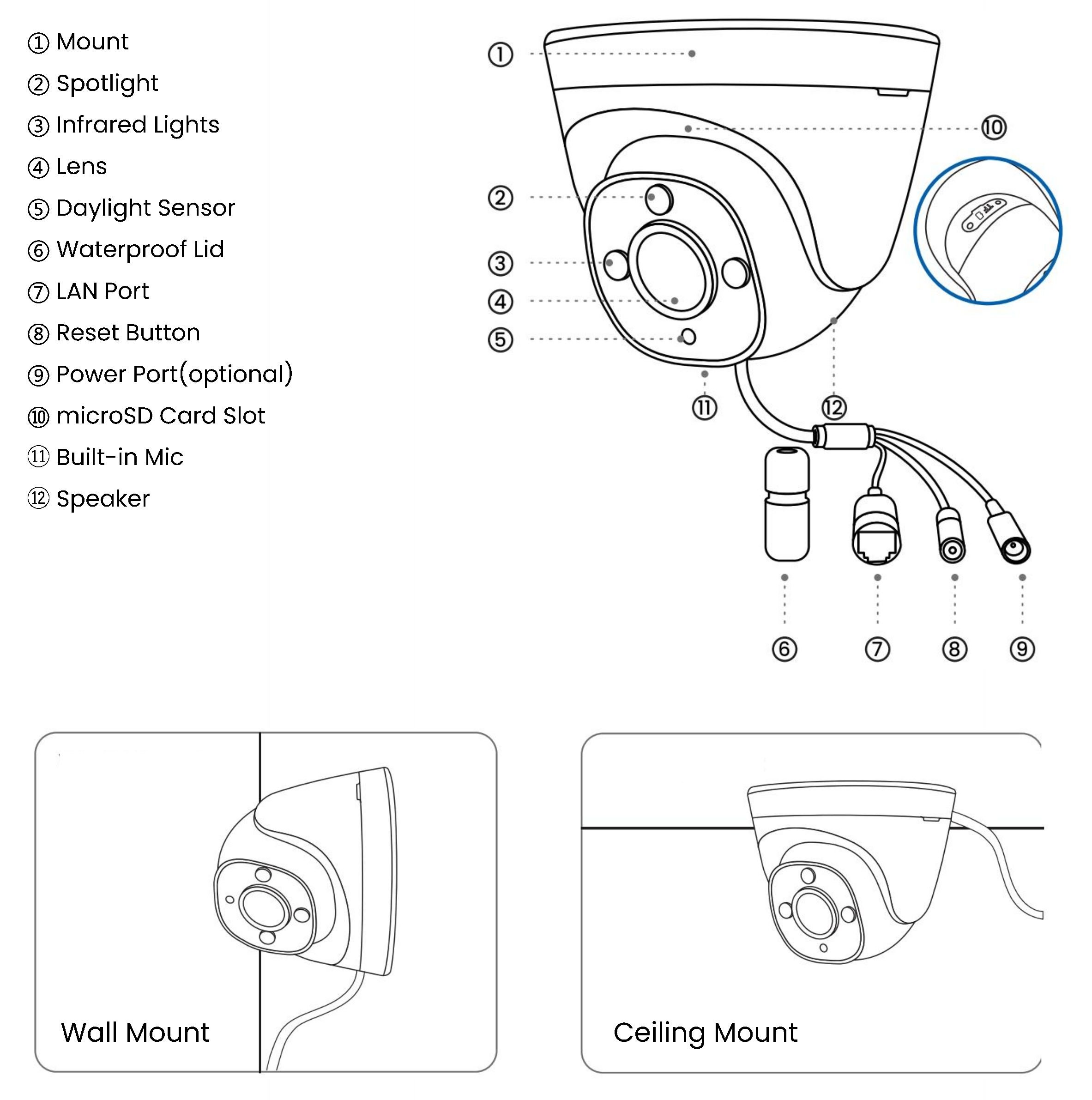Telecamera Dome PoE 12MP con Visione Notturna a Colori, PRO RP-PCT12M - immagine 4