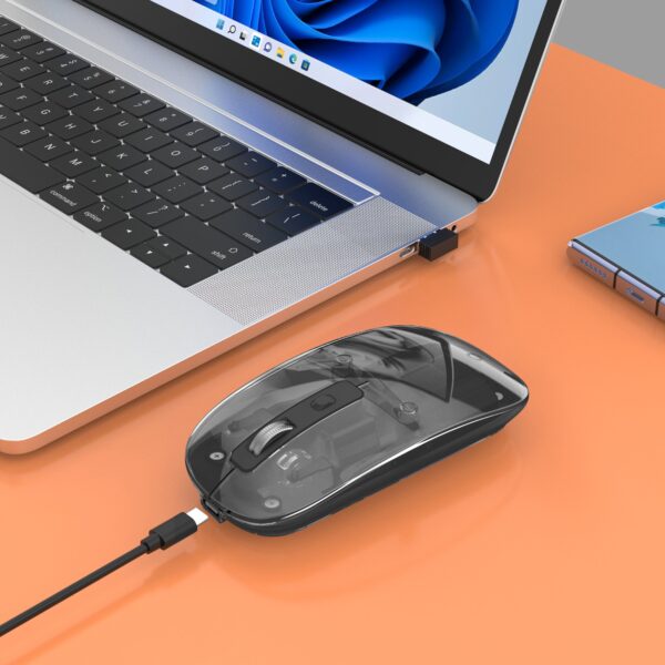 Mouse Ottico Wireless 800-1600 dpi con Micro Ricevitore USB Nero Trasparente - immagine 6