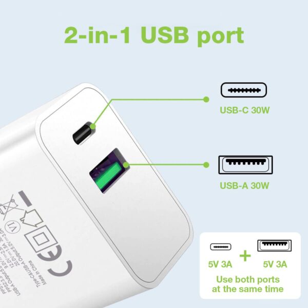 Caricatore Alimentatore USB-C™ 30W e USB-A QC3.0 da Muro - immagine 4