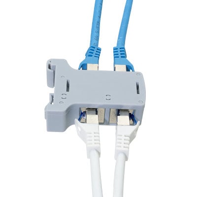 Adattatore per Guida DIN con 2 Accoppiatori Cat.6A RJ45 F/F, Schermato - immagine 4