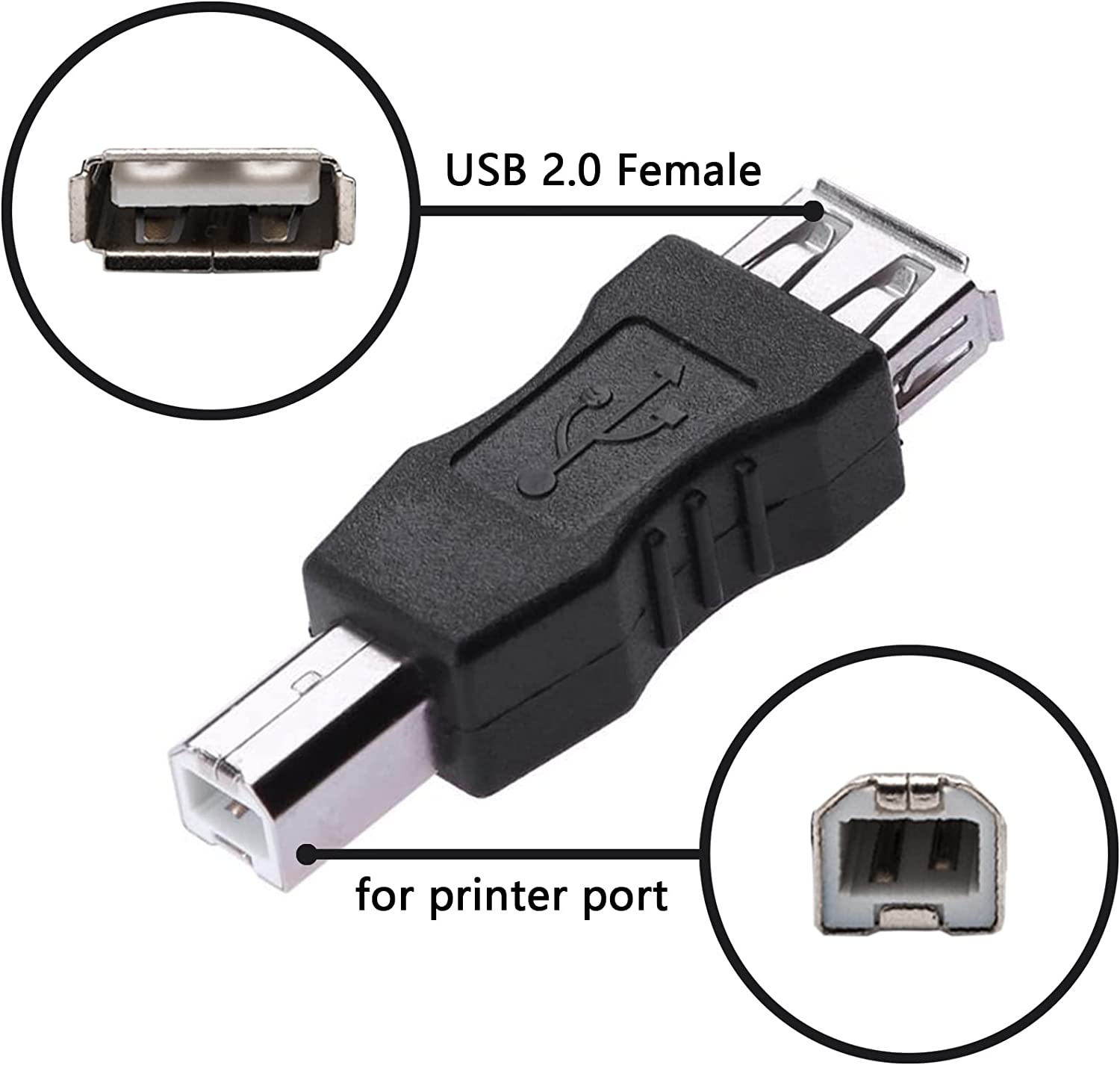 Adattatore Convertitore USB A Femmina USB B Maschio Nero - immagine 3