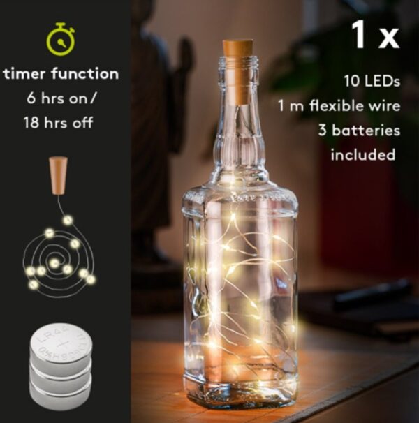 Strip 10 LED con Timer Bianco Caldo per Bottiglia - immagine 4