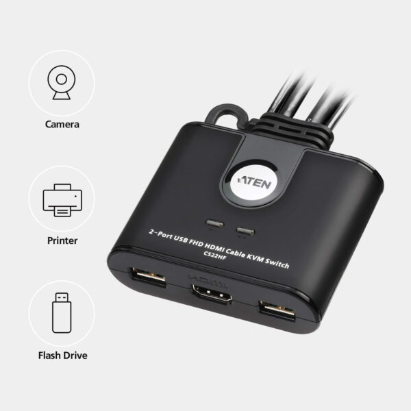 Switch KVM Cablato HDMI FHD USB a 2 porte, CS22HF - immagine 4